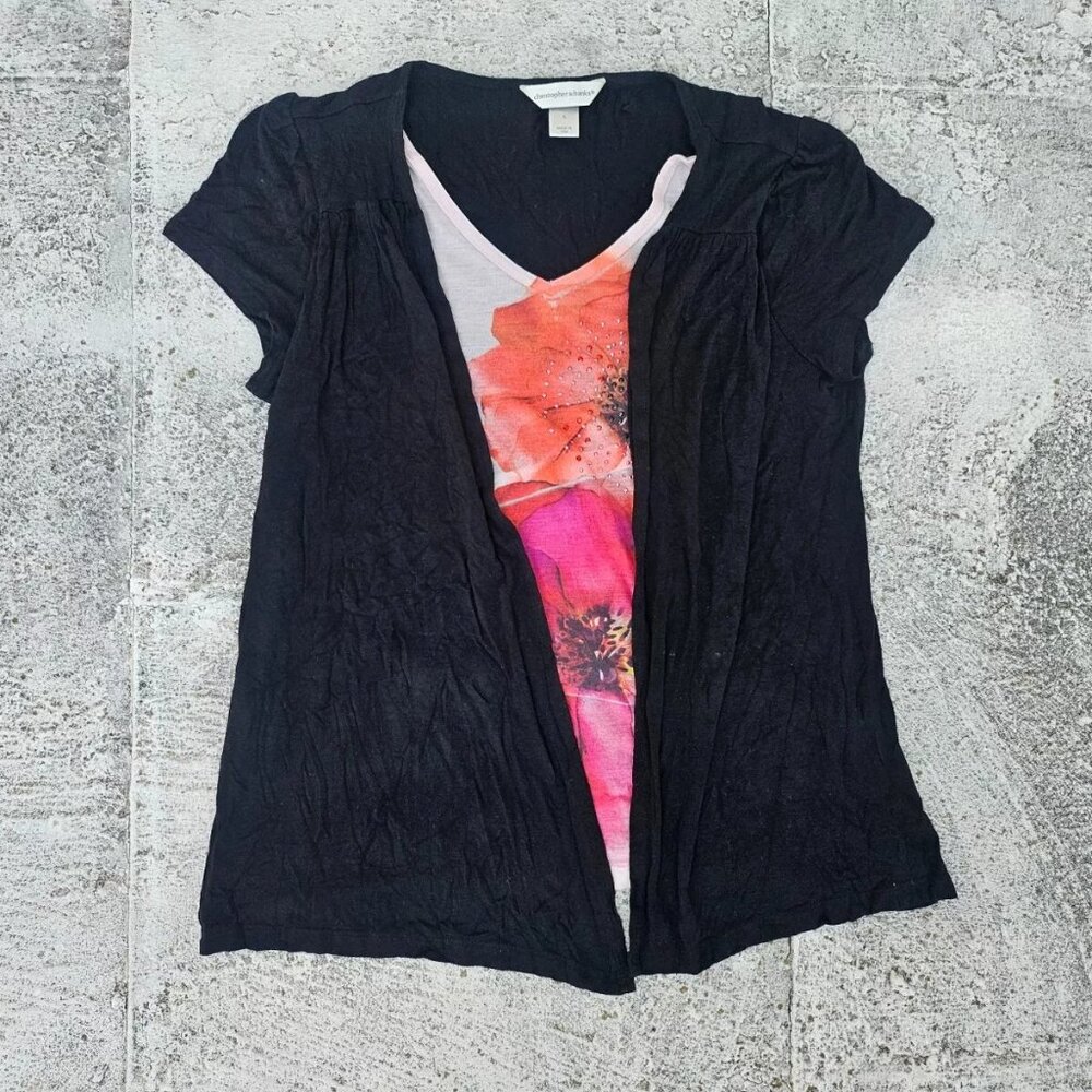 Christopher & Banks Women Top Blouse Short Sleeve Cardigan Styel Size S